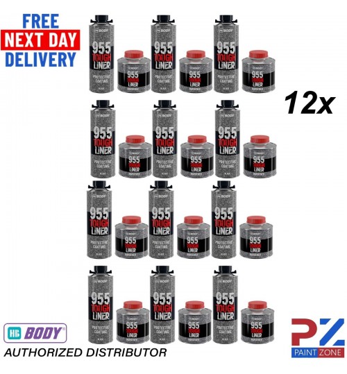 12x HB BODY 955 TOUGH BED LINER COATING 6 BOTTLE KIT WITH HARDENER - BLACK